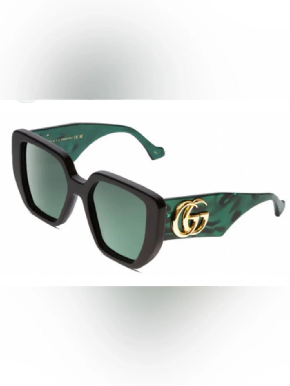 Gucci Green Shell-Effect Sunglasses with Gold GG Accent with hard case & cloth
